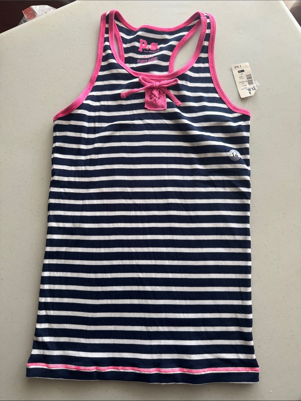 P.s. Aeropostale Girls Navy & White Striped Tank with Pink Trim. New with tags.